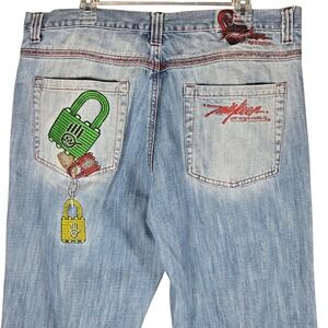 Miskeen Originals Jeans Mens 38 Embroidered Padlock Baggy Streetwear Y2K Hip Hop